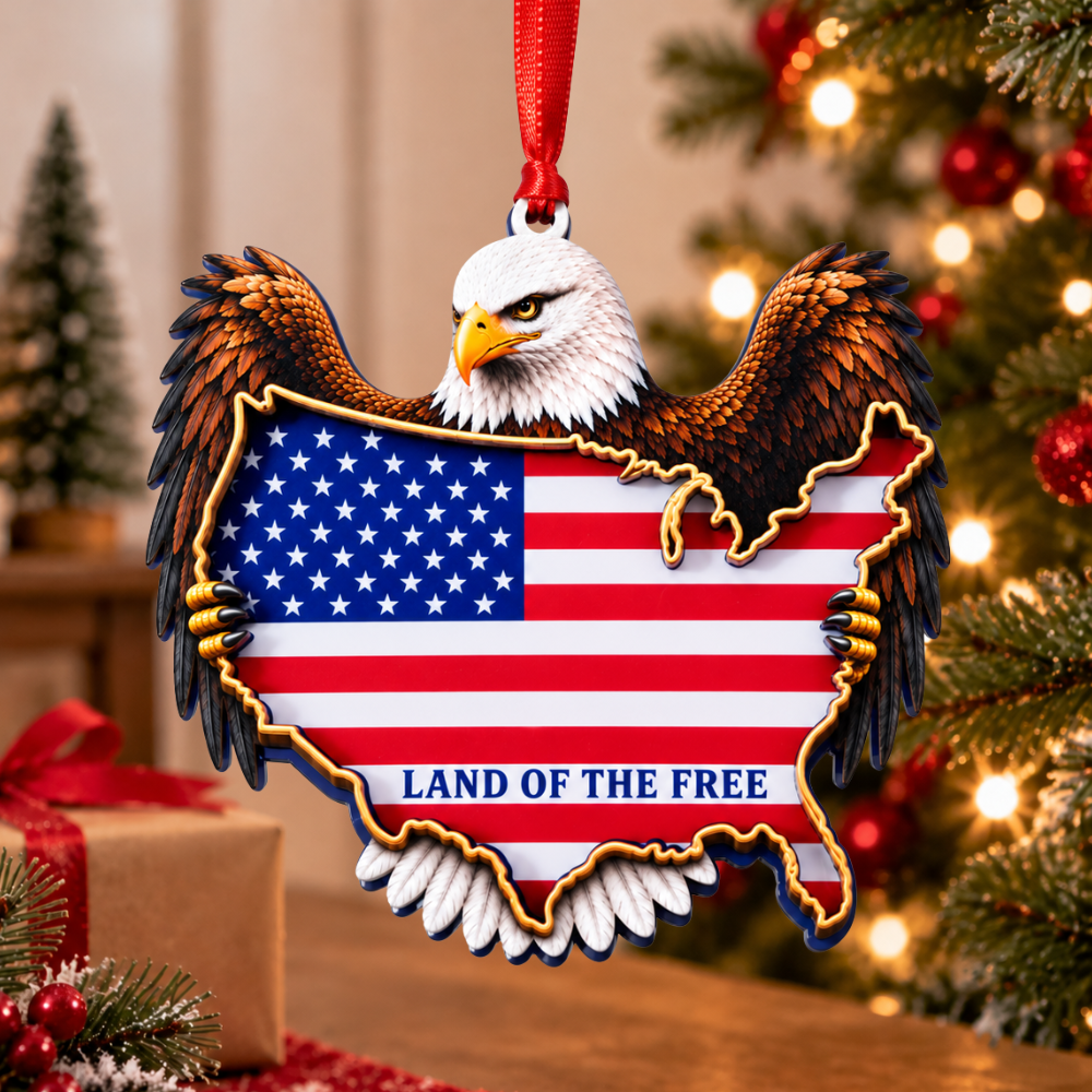 American Flag Christmas Ornament for Tree, Wood & Acrylic Hanging Decor, Xmas Gift for Collectors & Holiday Decor Lovers