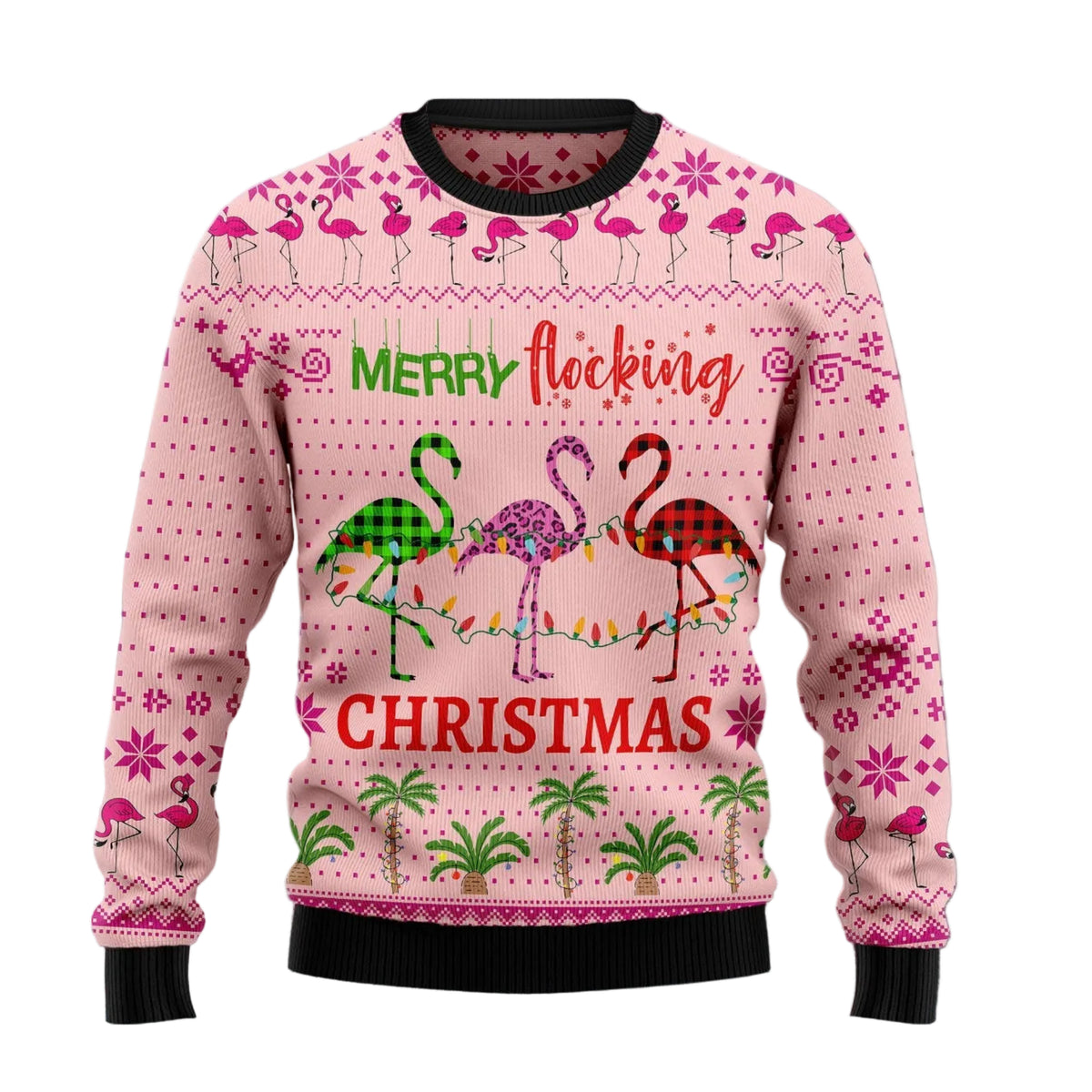 Flamingo Merry Flocking Christmas Ugly Christmas Sweater, Unisex Holiday Party Outfit for Flamingo Lovers
