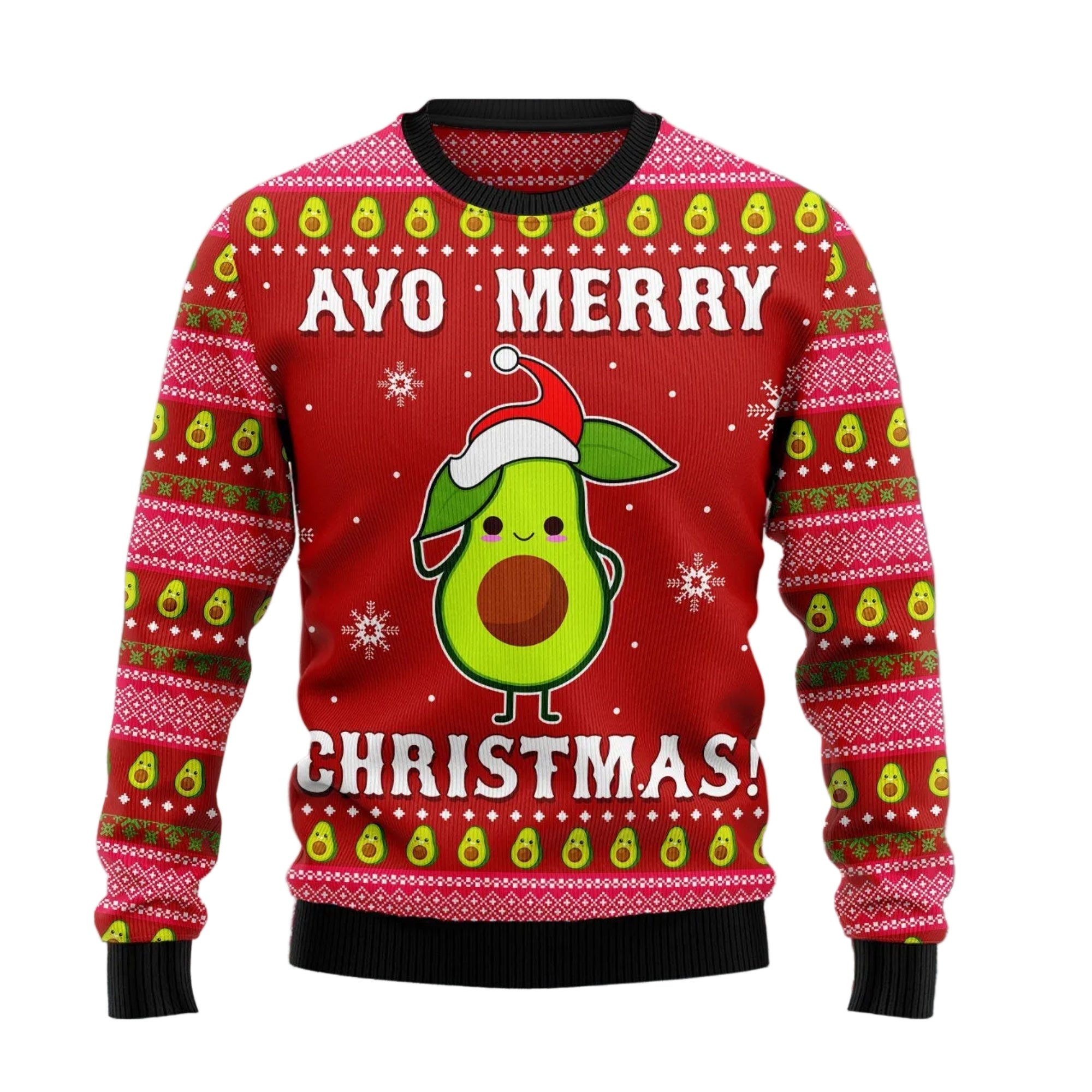 Avo Merry Christmas Ugly Christmas Sweater, Holiday Party Pullover for Men and Women, Gift for Avocado Lovers