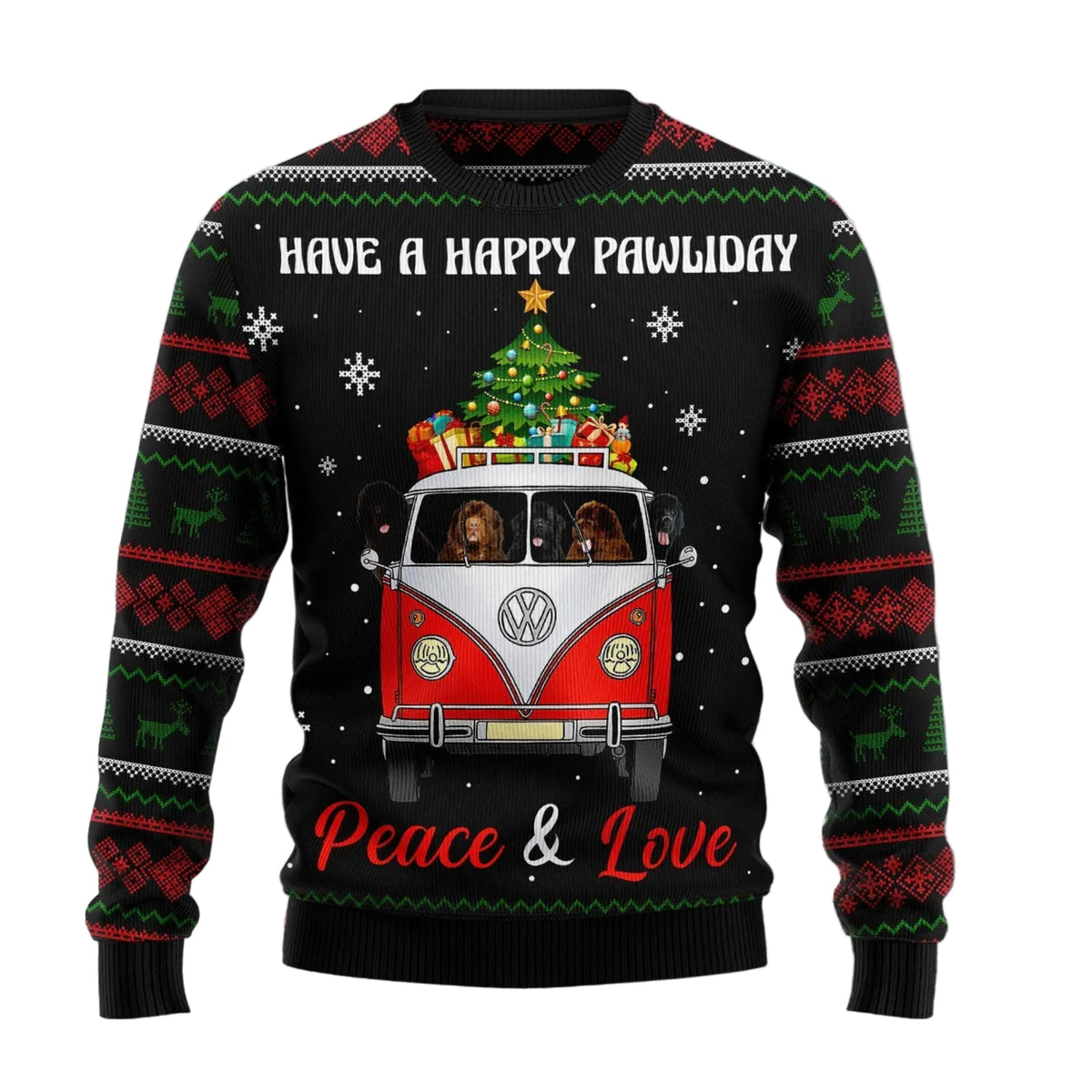 Newfoundland Dogs Bringing Gifts in a Red Car Ugly Christmas Sweater, Newfoundland Dog Lover Holiday Outfit