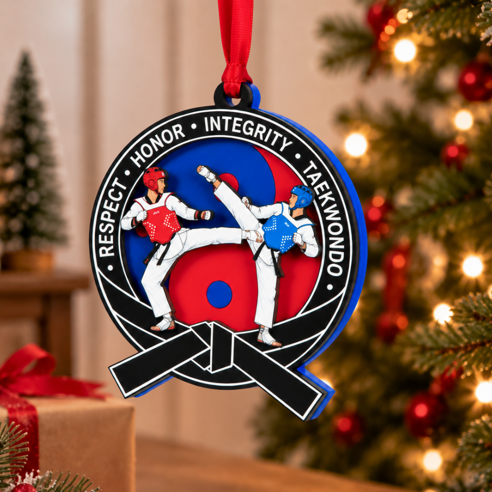 Taekwondo Christmas Ornament, Wood & Acrylic Christmas Tree Decoration, Holiday Gift for Students and Friends