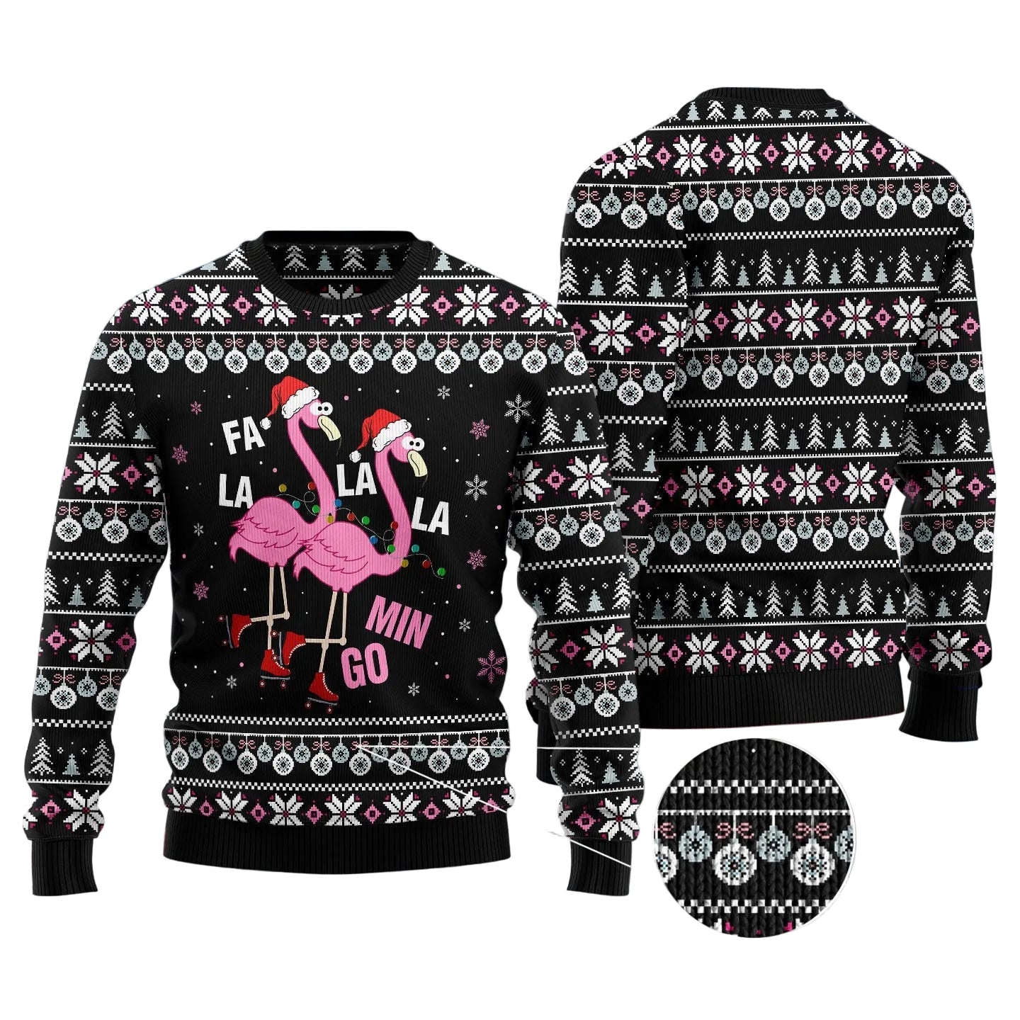 Fla La La Flamingo Ugly Christmas Sweater, Funny Tropical Pullover for Bird Lovers, Festive Winter Party Outfit