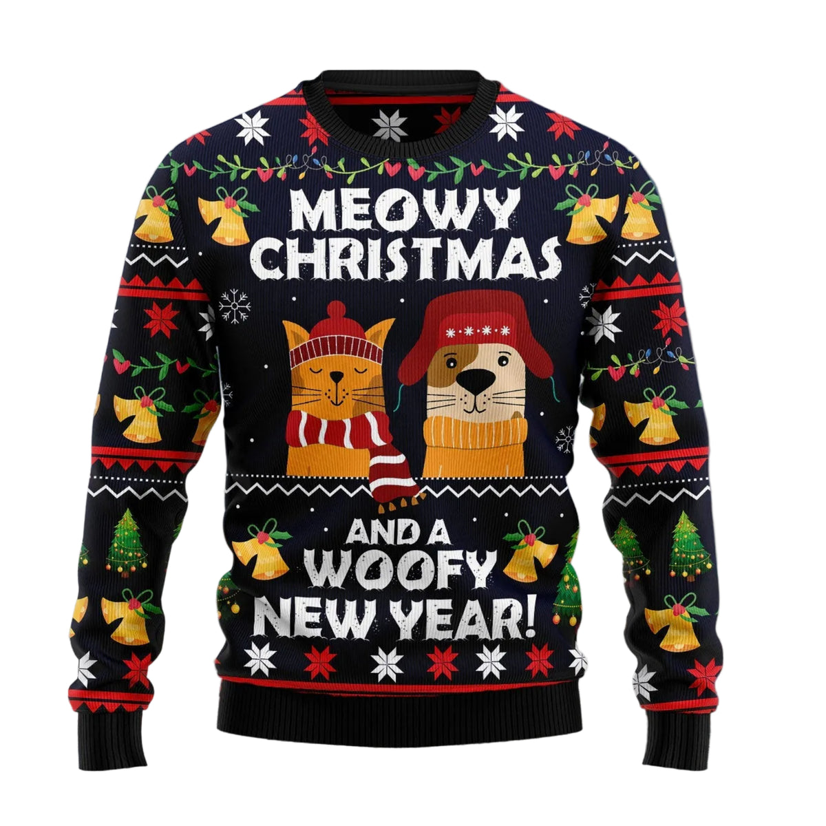 Meowy Christmas And Woofy New Year Ugly Christmas Sweater | Unisex Seasonal Gift Idea | Men & Women Party Outfit