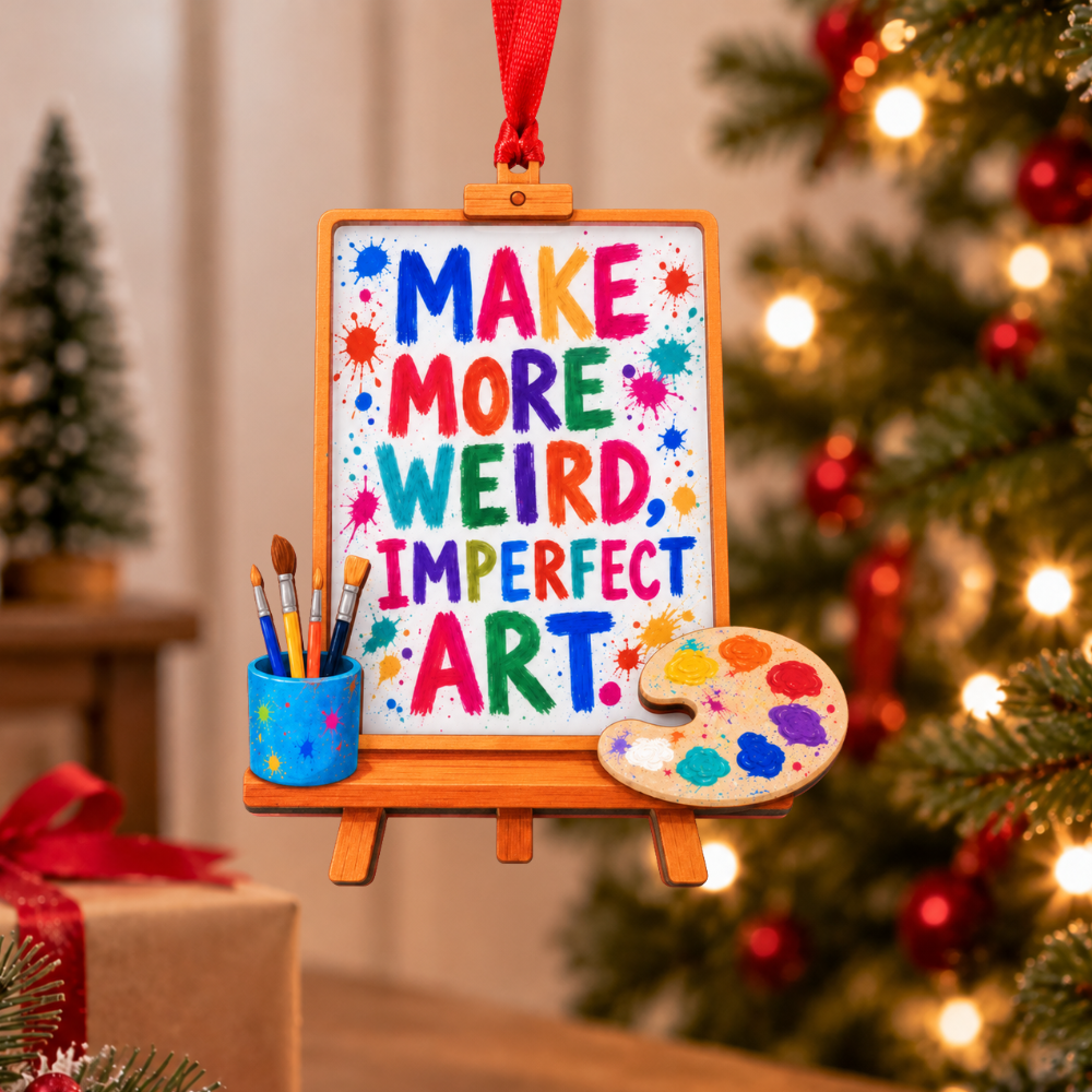 Artist Painting Christmas Ornament, Wood & Acrylic Christmas Tree Decoration, Holiday Gift for Artists