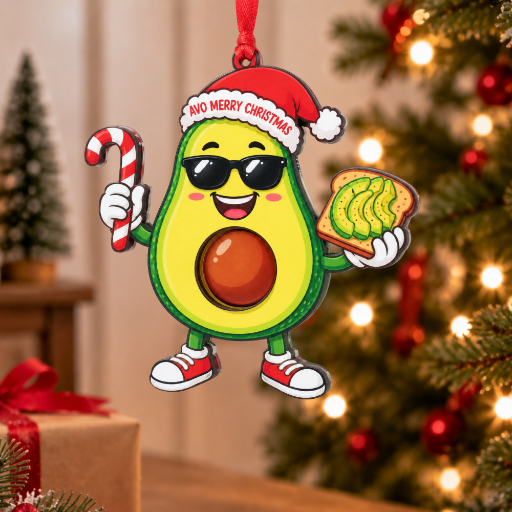 Avocado Christmas Ornament, Wood & Acrylic Christmas Tree Decoration, Holiday Gift for Friends and Friends