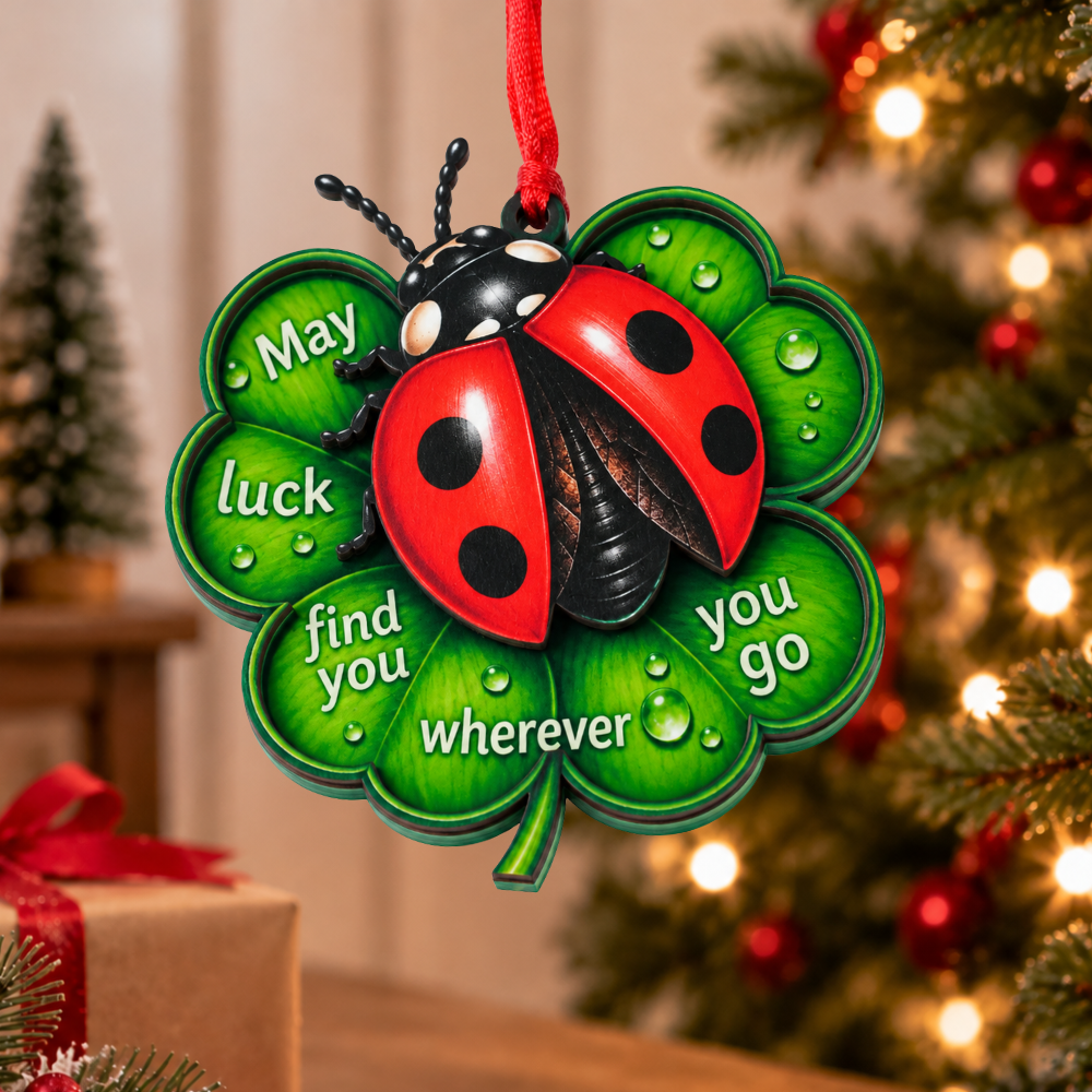 Ladybug Lucky Christmas Ornament for Tree, Wood & Acrylic Hanging Decor, Xmas Gift for Nature Lovers And Holiday Decor