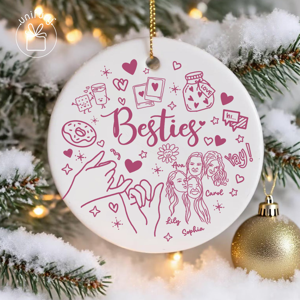 Custom Lineart Drawing Friend Ceramic Ornament - Best Friend Ornament - Christmas Gifts For Friends