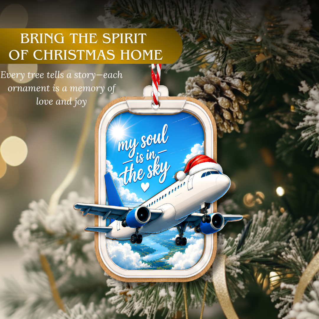 Airplane Ornament, 2 Layer Wood and Acrylic, Christmas Tree Decoration, Holiday Gift, Christmas Ornament