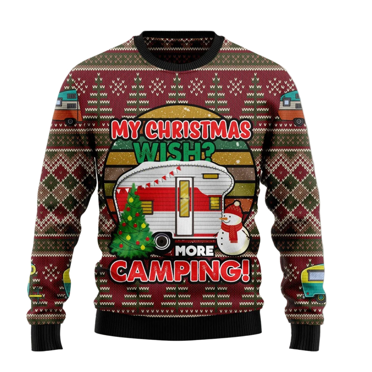 My Christmas Wish More Camping Ugly Christmas Sweater, Outdoor Lover Holiday Party Outfit and Gift for Campers