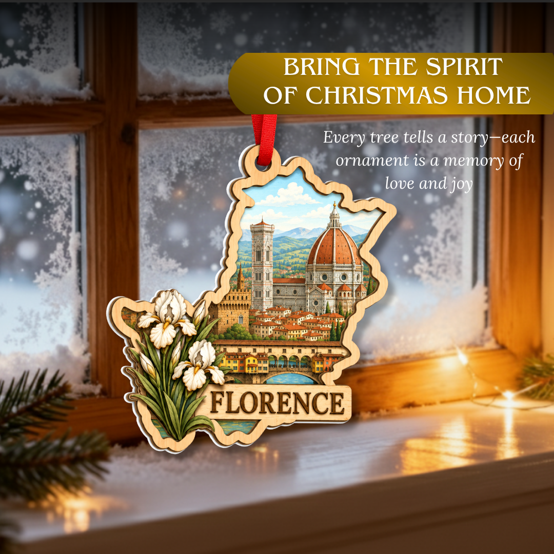 Florence Italy Christmas Ornament, 2 Layer Wood and Acrylic, Christmas Tree Decoration, Travel Souvenir Gift