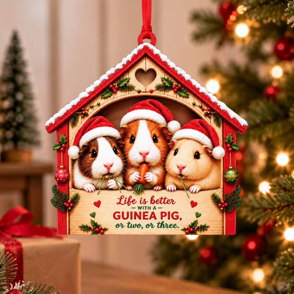 Guinea Pig Christmas Ornament for Tree, Wood & Acrylic Hanging Decor, Xmas Gift for Collectors & Holiday Decor Lovers