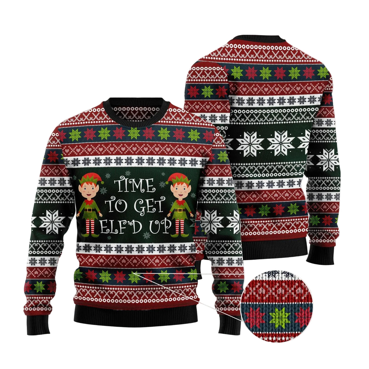 Elf Time Ugly Christmas Sweater, Playful Christmas Elf Holiday Print, Holiday Party Outfit for Men and Women