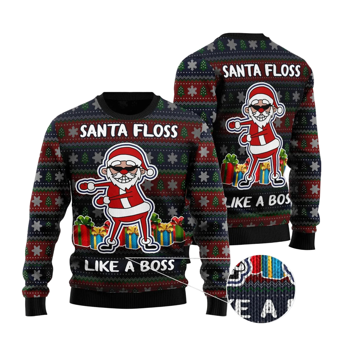 Santa Floss Ugly Christmas Sweater, Funny Dancing Santa Print for Men and Women, Festive Holiday Party Outfit