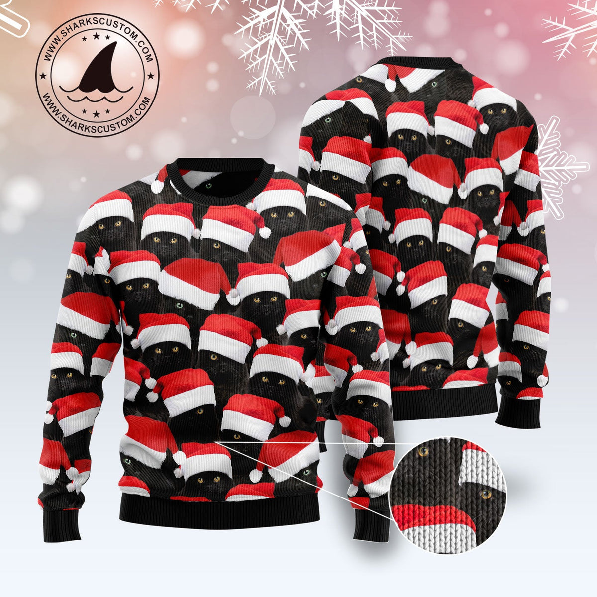 Black Cat Group Ugly Christmas Sweater | Festive Party Top for Cat Lovers | Fun Gift for Cat Lovers and Friends