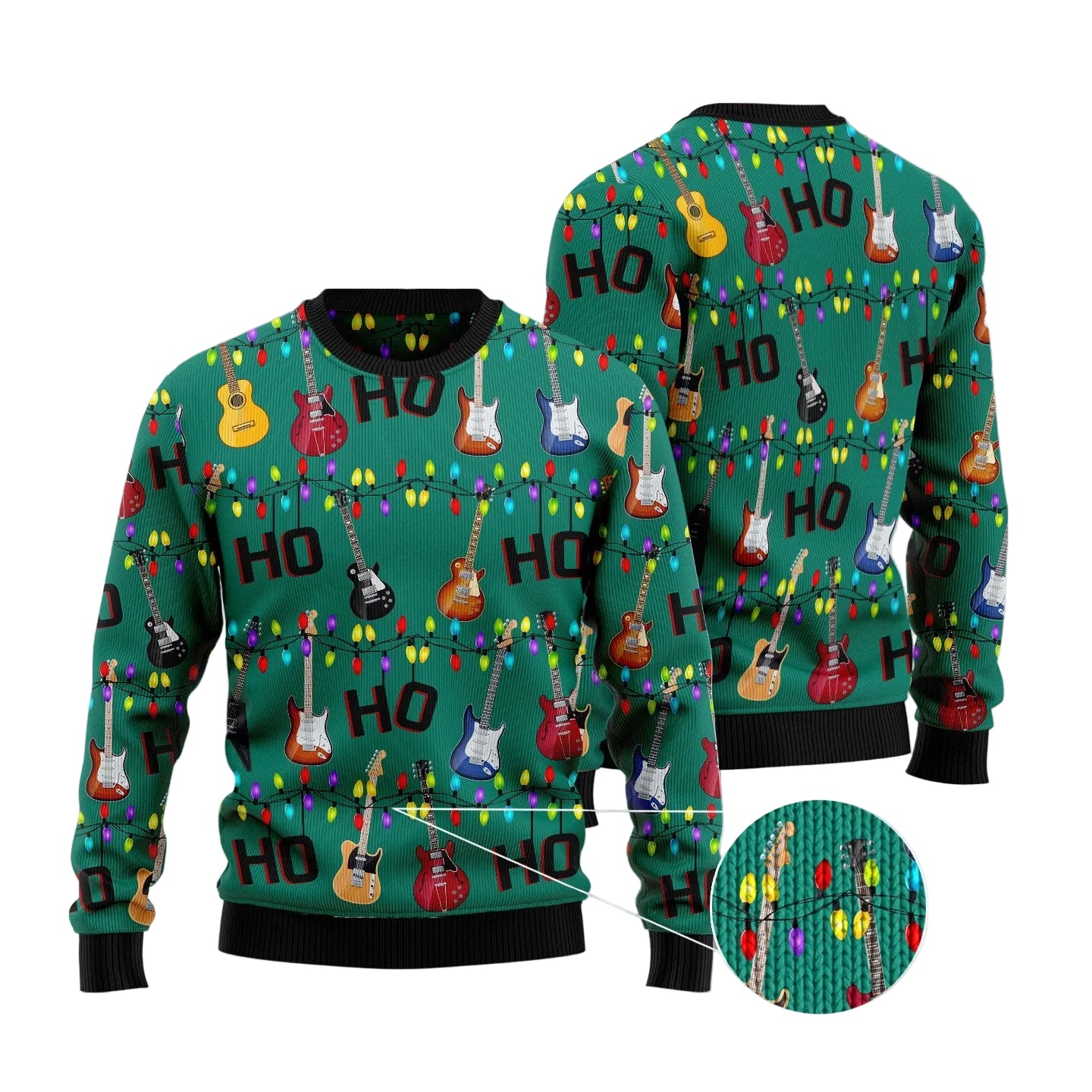 Electric Guitar Ho Ho Ho Ugly Christmas Sweater, Rock Music Holiday Pullover, Christmas Outfit for Men and Women