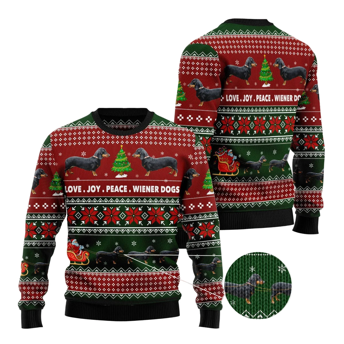 Dachshund Love Joy Peace Ugly Christmas Sweater, Dachshund Dog Love Joy Peace Print, Holiday Sweater for Adults
