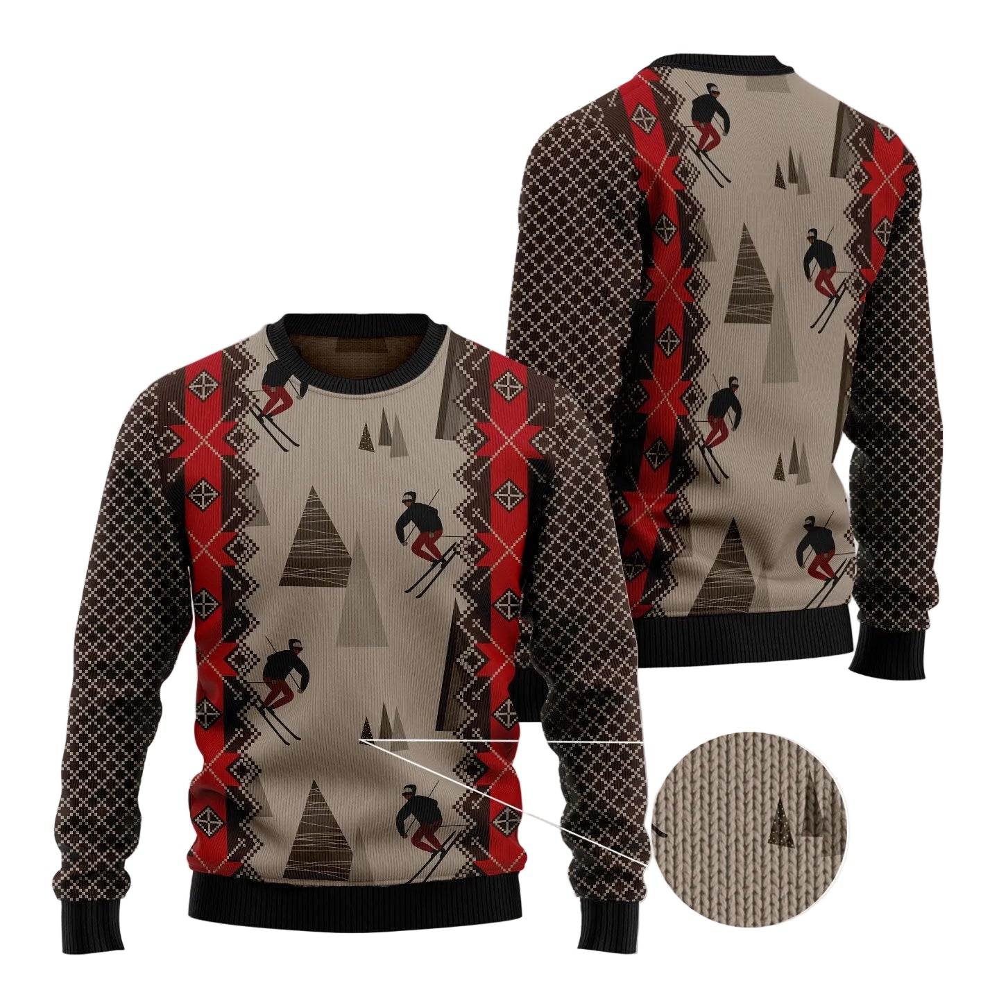 Vintage Skiing Beauty Ugly Christmas Sweater, Retro Ski Holiday Pullover, Holiday Gatherings and Family Photos