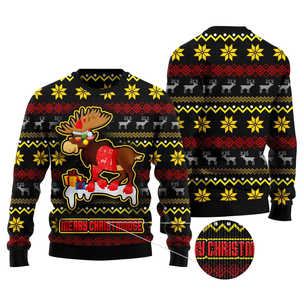 Christmas Moose Ugly Christmas Sweater, Moose Wildlife Lover Holiday Party Pullover and Christmas Gift for All