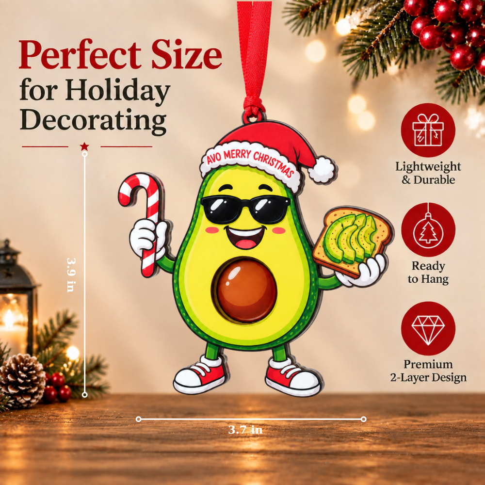 Avocado Christmas Ornament, Wood & Acrylic Christmas Tree Decoration, Holiday Gift for Friends and Friends