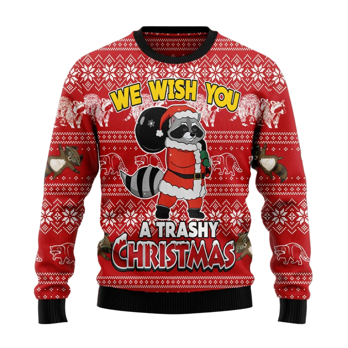 Raccoon We Wish You a Trashy Christmas Ugly Christmas Sweater, Unisex Holiday Party Outfit for Raccoon Lovers