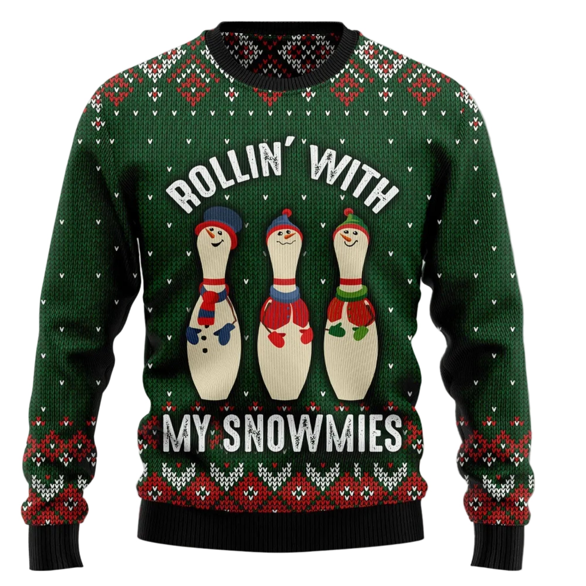 Bowling With My Snowmies Ugly Christmas Sweater, Funny Bowling Holiday Pullover, Holiday Party Outfit for Adults