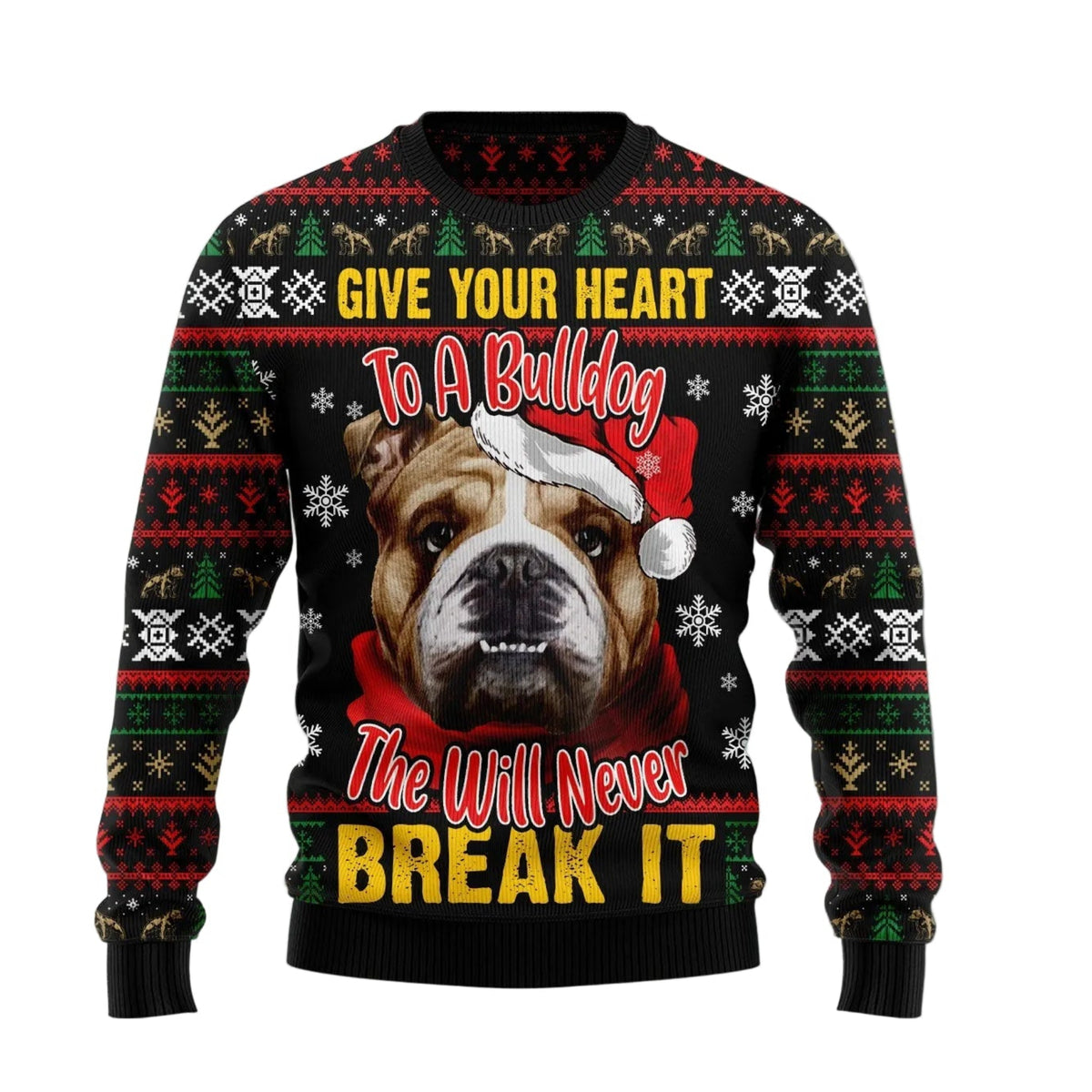 Give Your Heart Bulldog Ugly Christmas Sweater | Unisex Holiday Party Outfit | Fun Holiday Look for Men & Women