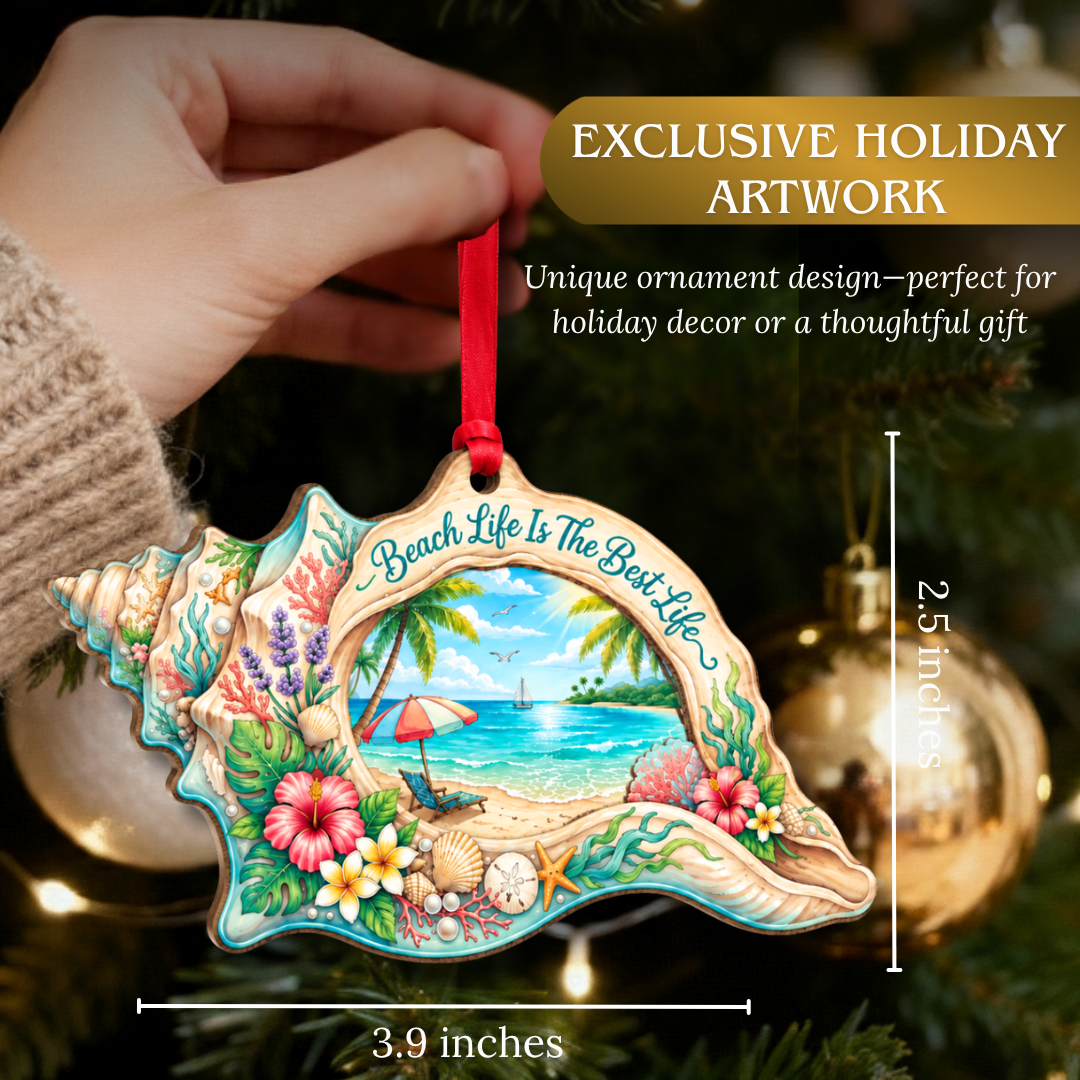 Beach Christmas Ornaments, 2 Layer Wood and Acrylic, Christmas Tree Decoration, Holiday Gift, Xmas Tree Decor
