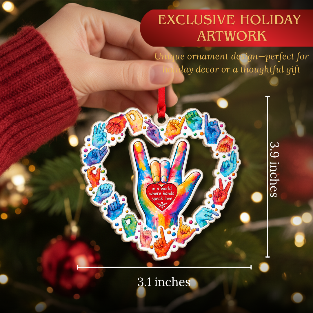 Sign Language Ornament, 2 Layer Wood and Acrylic, Christmas Tree Decoration, Holiday Gift, Christmas Ornament