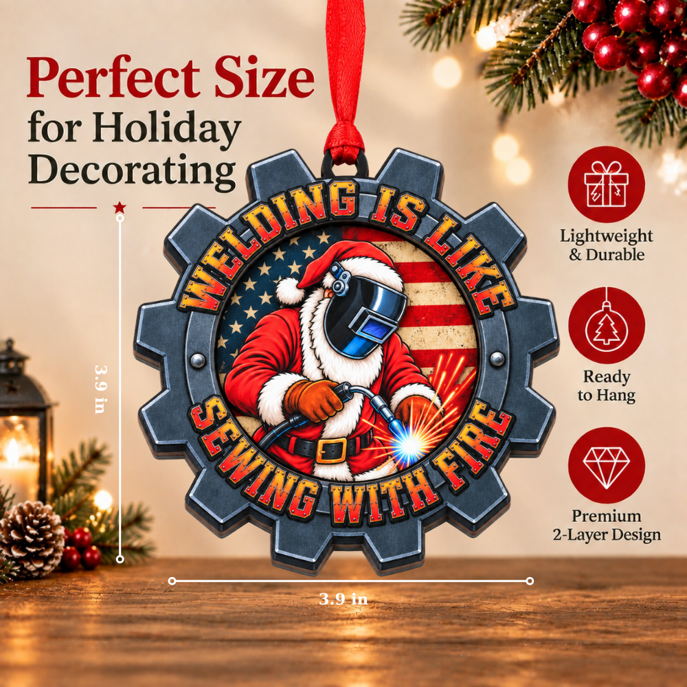 Welder Welding Christmas Ornament, Wood & Acrylic Tree Decoration, Gift for Christmas and Holiday Decor Lovers