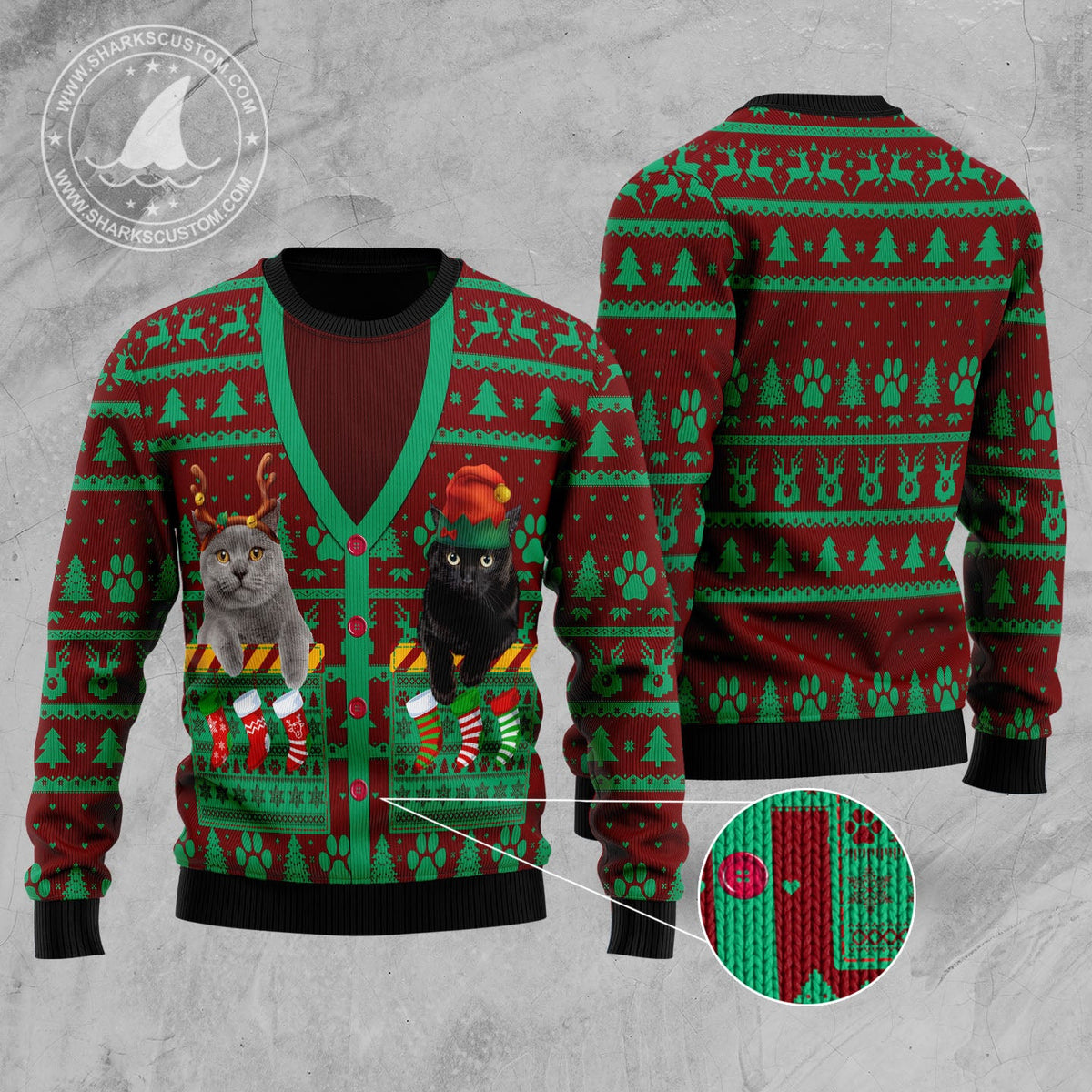 Cat Pocket Xmas Ugly Christmas Sweater | Festive Party Top for Cat Lovers | Fun Gift for Cat Lovers and Friends