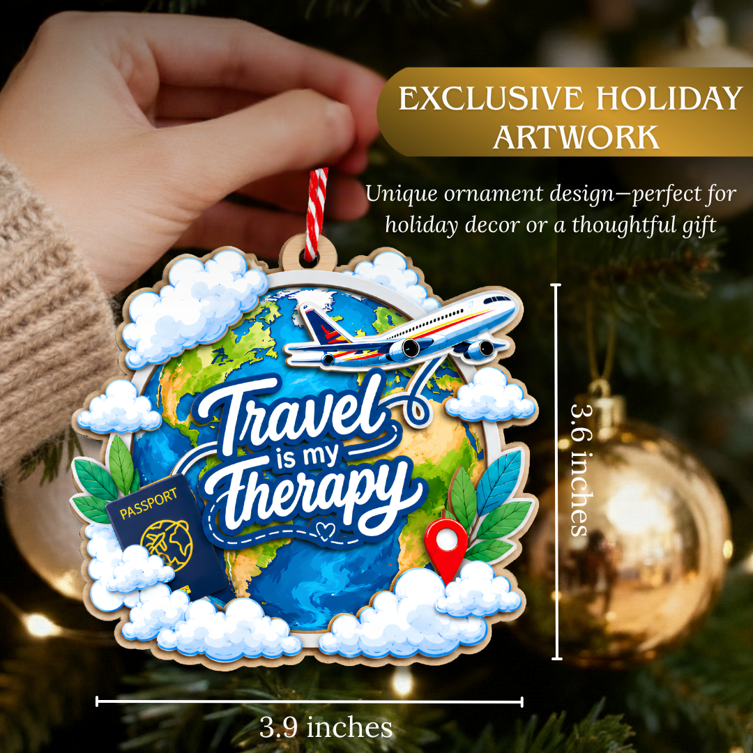 Travel Ornament, 2 Layer Wood and Acrylic, Christmas Tree Decoration, Holiday Gift, Christmas Ornament