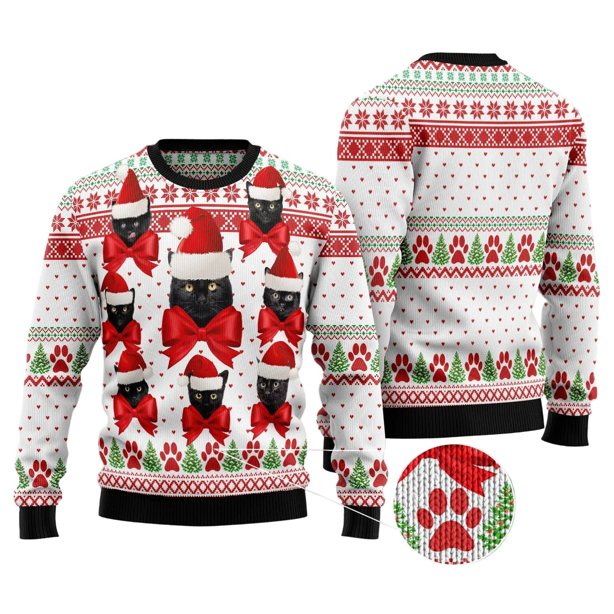 Black Cat Ball Ugly Christmas Sweater, Black Cat with Christmas Ornament Design, Holiday Sweater for Adults