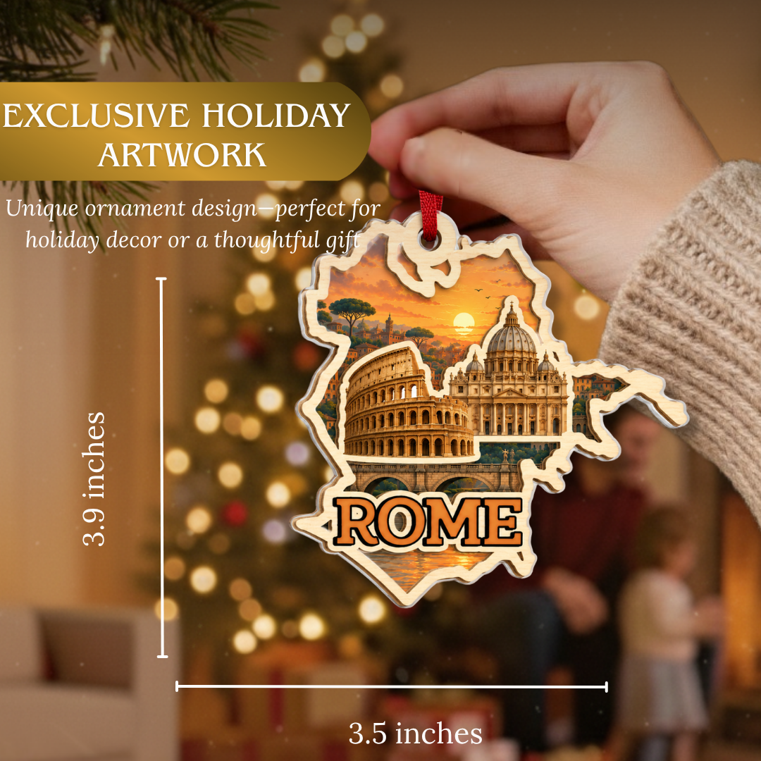 Rome Christmas Ornament, 2 Layer Wood and Acrylic, Christmas Tree Decoration, Travel Souvenir Gift, Xmas Tree Decor