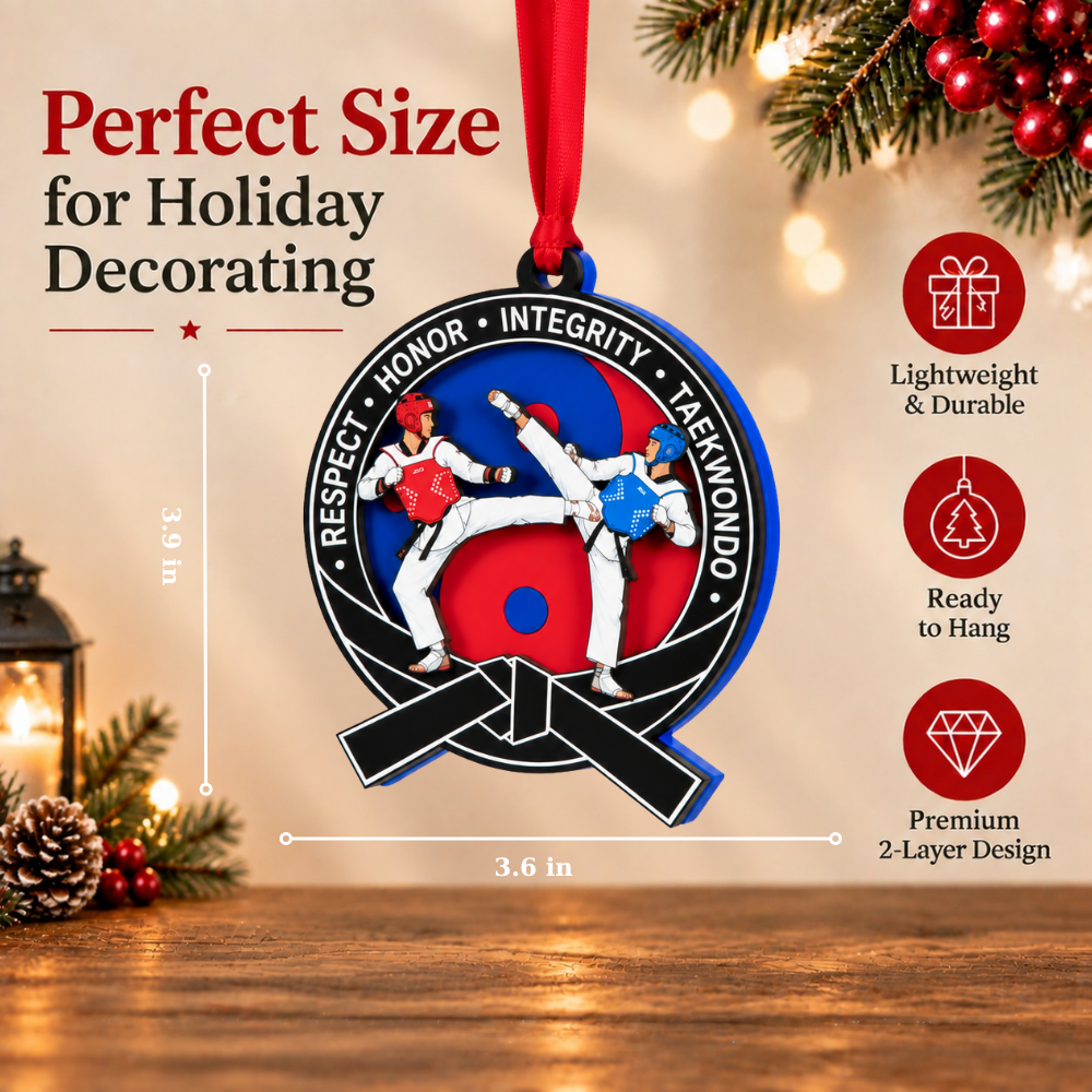 Taekwondo Christmas Ornament, Wood & Acrylic Christmas Tree Decoration, Holiday Gift for Students and Friends
