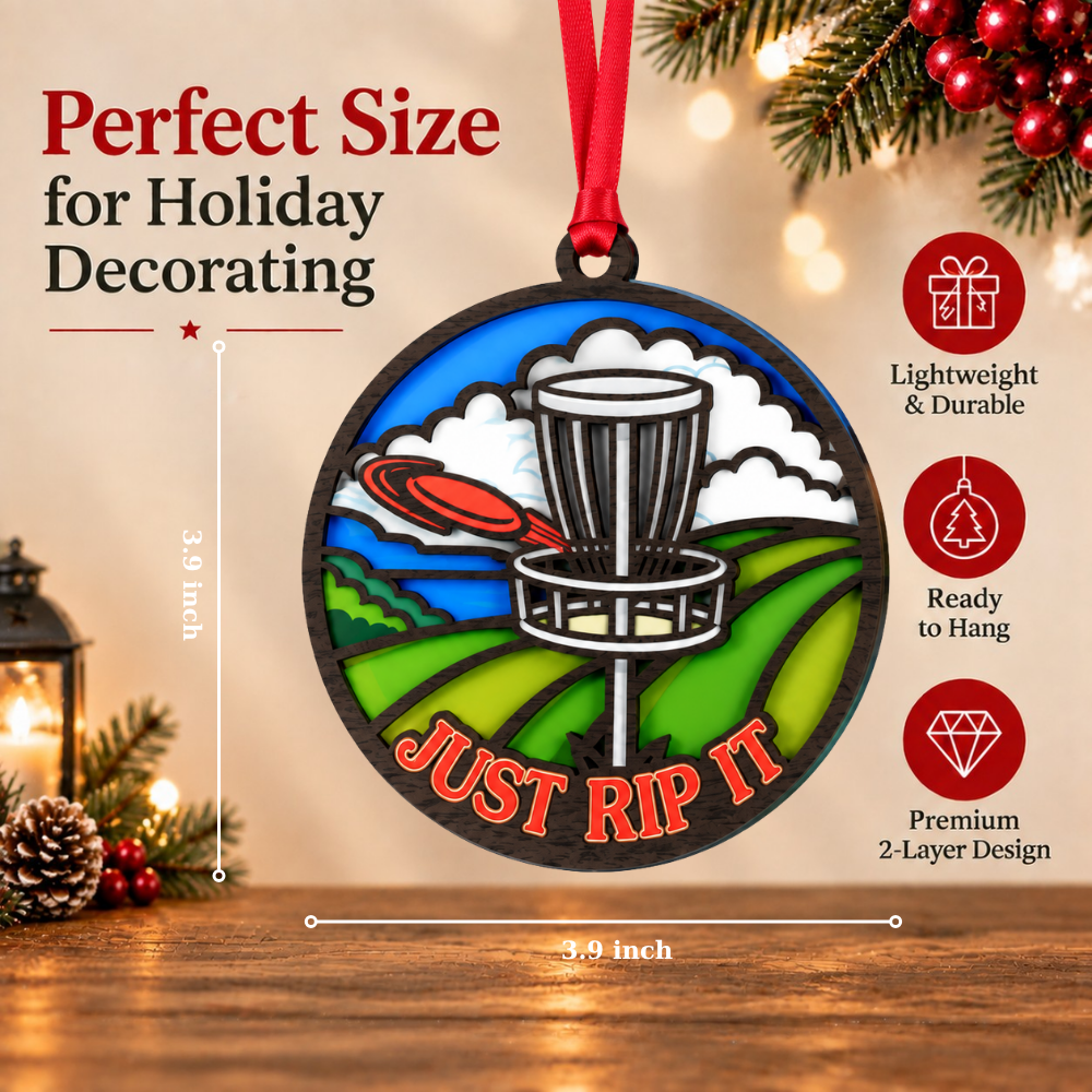 Disc Golf Christmas Ornament, Wood & Acrylic Christmas Tree Decoration, Holiday Gift for Disc Golfers And Sports Lovers