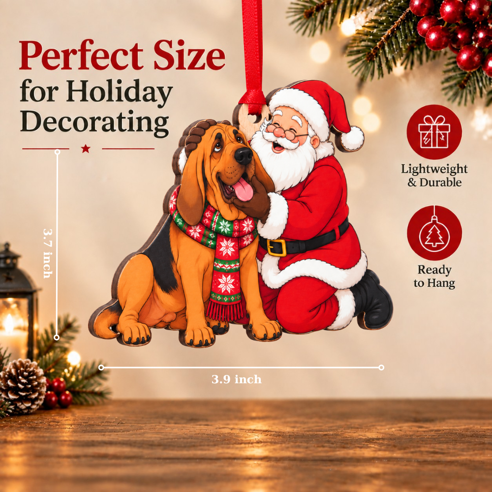 Bloodhound Christmas Ornament, Wood Christmas Tree Decoration, Holiday Gift for Collectors & Holiday Decor Lovers