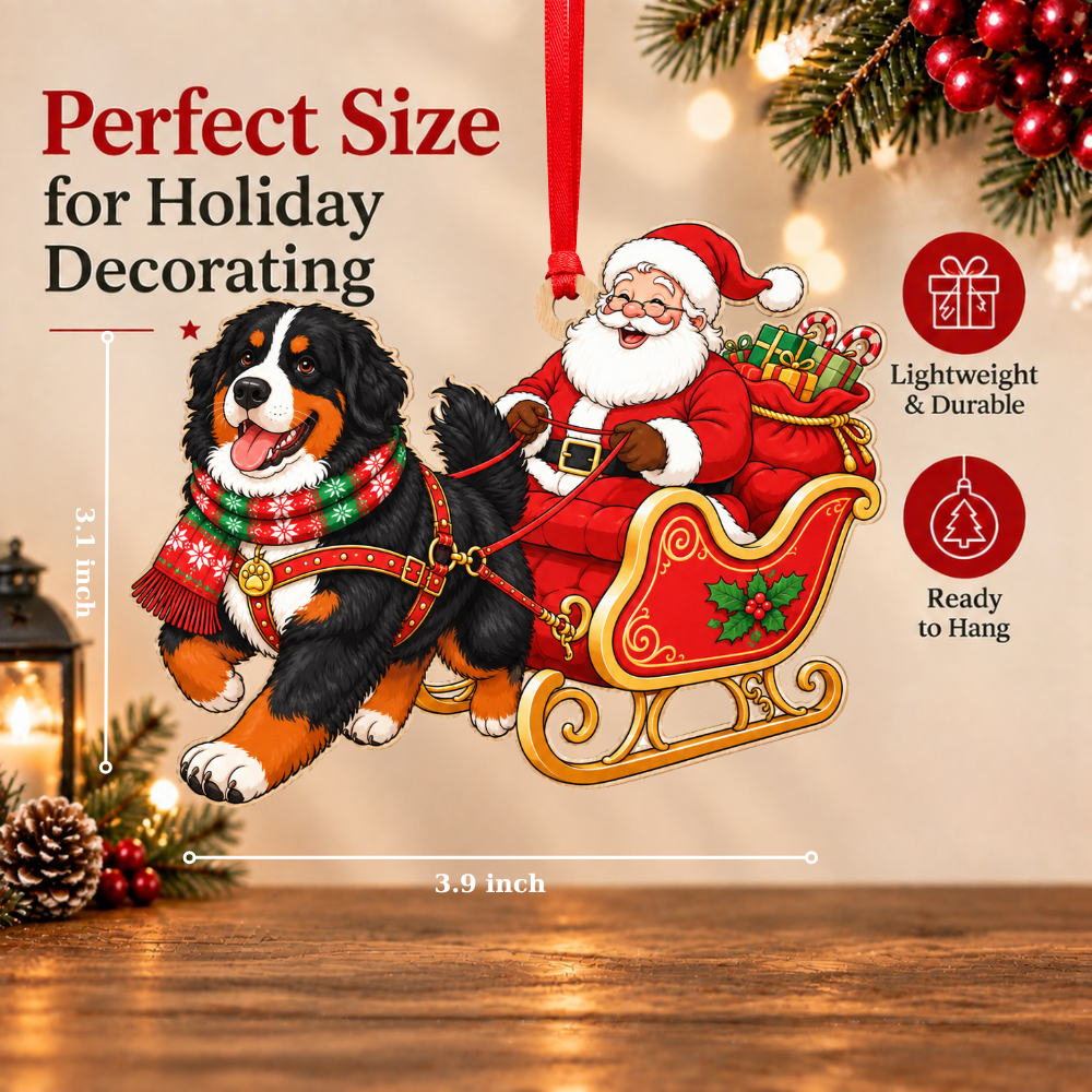 Bernese Mountain Dog Christmas Ornament for Tree, Wood Hanging Decor, Xmas Gift for Collectors & Holiday Decor Lovers