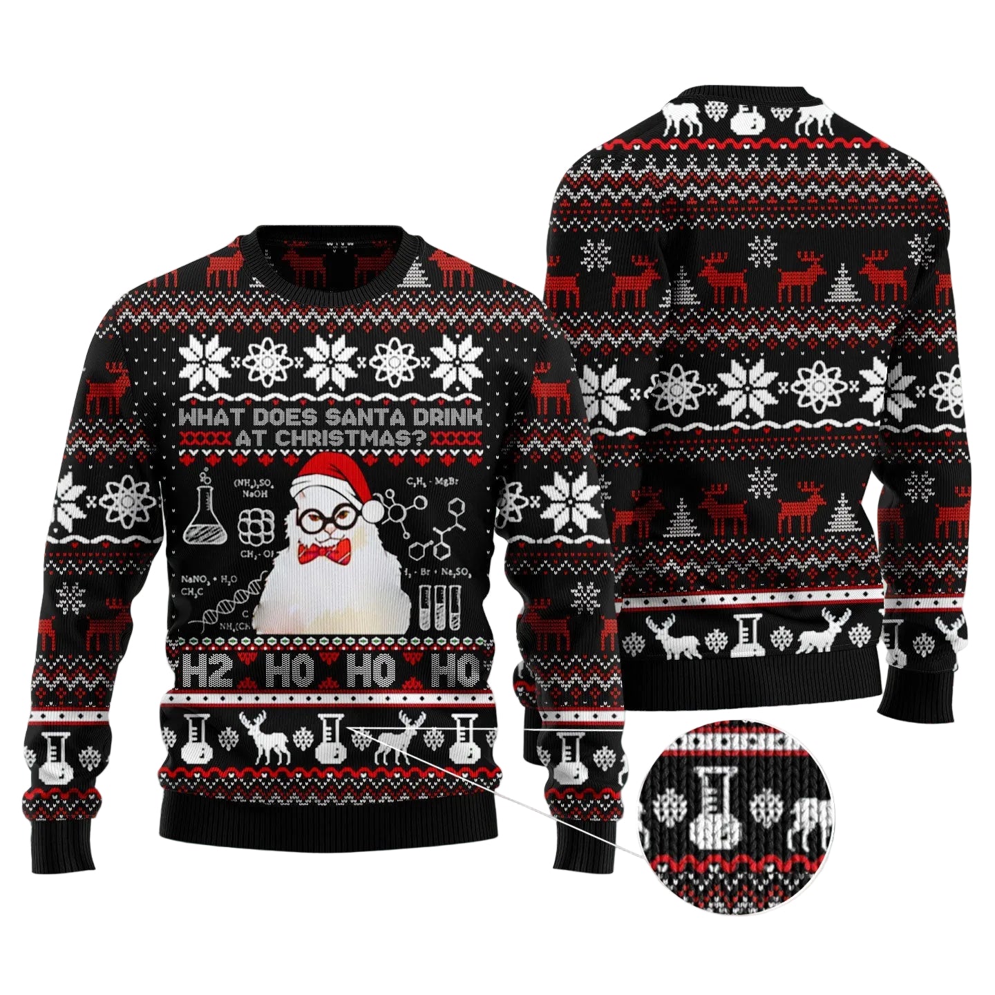 What Does Santa Drink at Christmas Ugly Christmas Sweater, Funny Santa Holiday Party Outfit and Gift for Adults