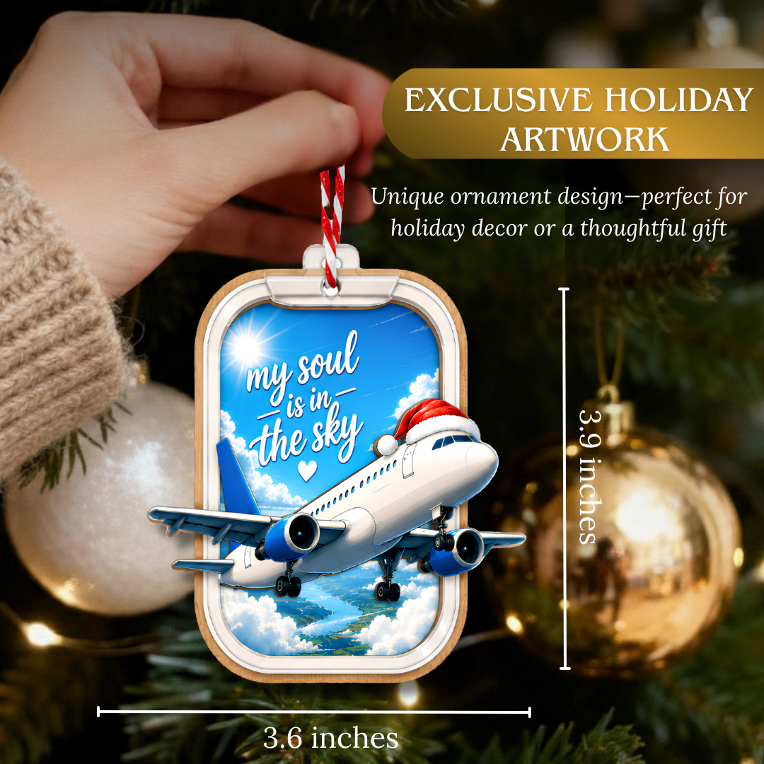 Airplane Ornament, 2 Layer Wood and Acrylic, Christmas Tree Decoration, Holiday Gift, Christmas Ornament