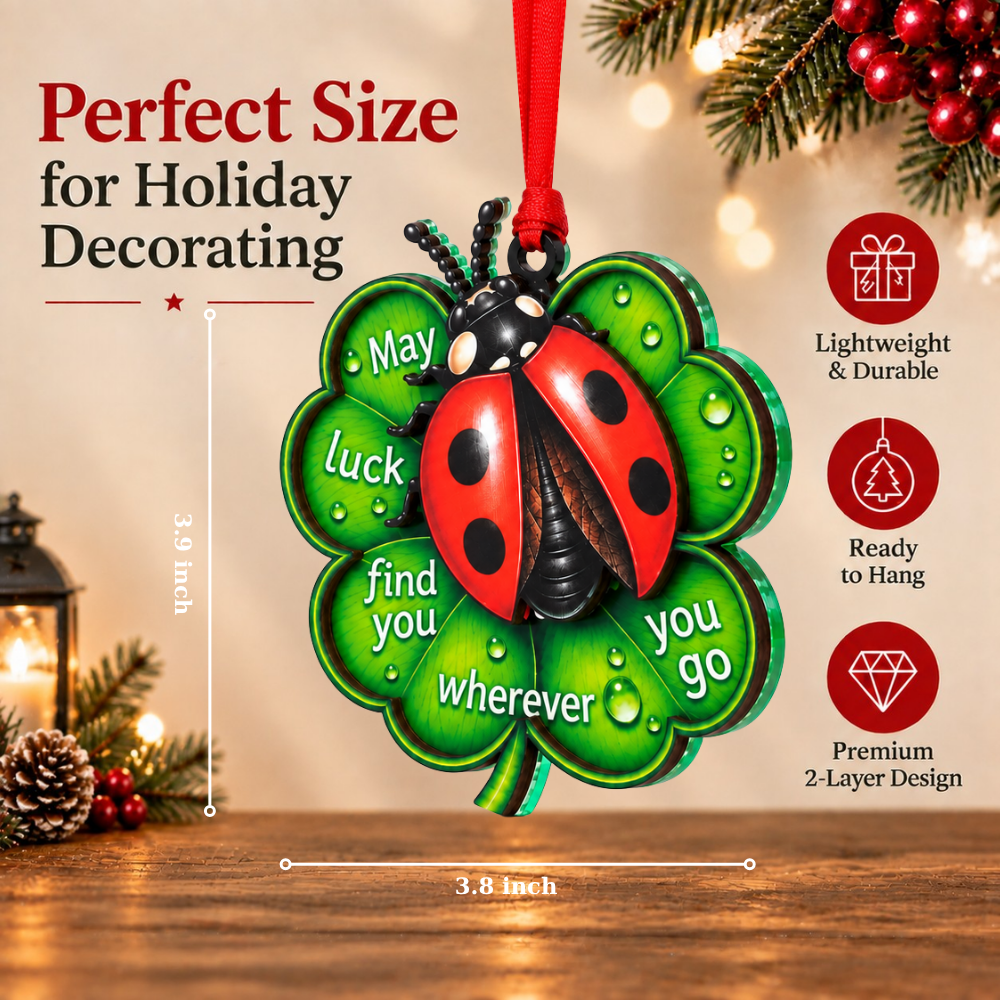 Ladybug Lucky Christmas Ornament for Tree, Wood & Acrylic Hanging Decor, Xmas Gift for Nature Lovers And Holiday Decor