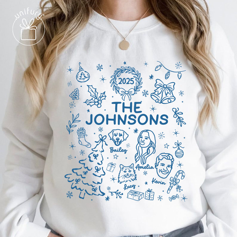 Custom Lineart Doodle Drawing Family Sweatshirt - Sweatshirt For Family - Christmas Gifts For Family