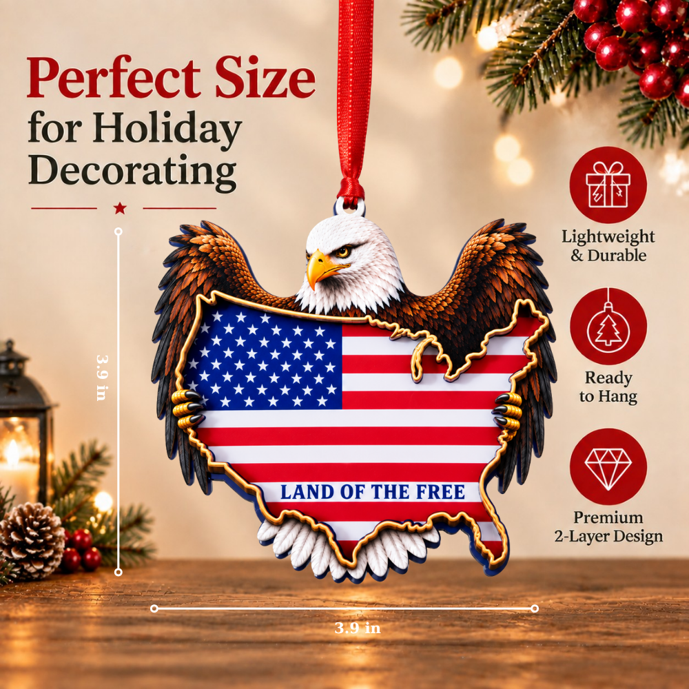 American Flag Christmas Ornament for Tree, Wood & Acrylic Hanging Decor, Xmas Gift for Collectors & Holiday Decor Lovers
