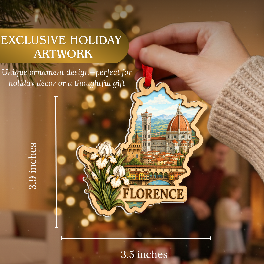 Florence Italy Christmas Ornament, 2 Layer Wood and Acrylic, Christmas Tree Decoration, Travel Souvenir Gift