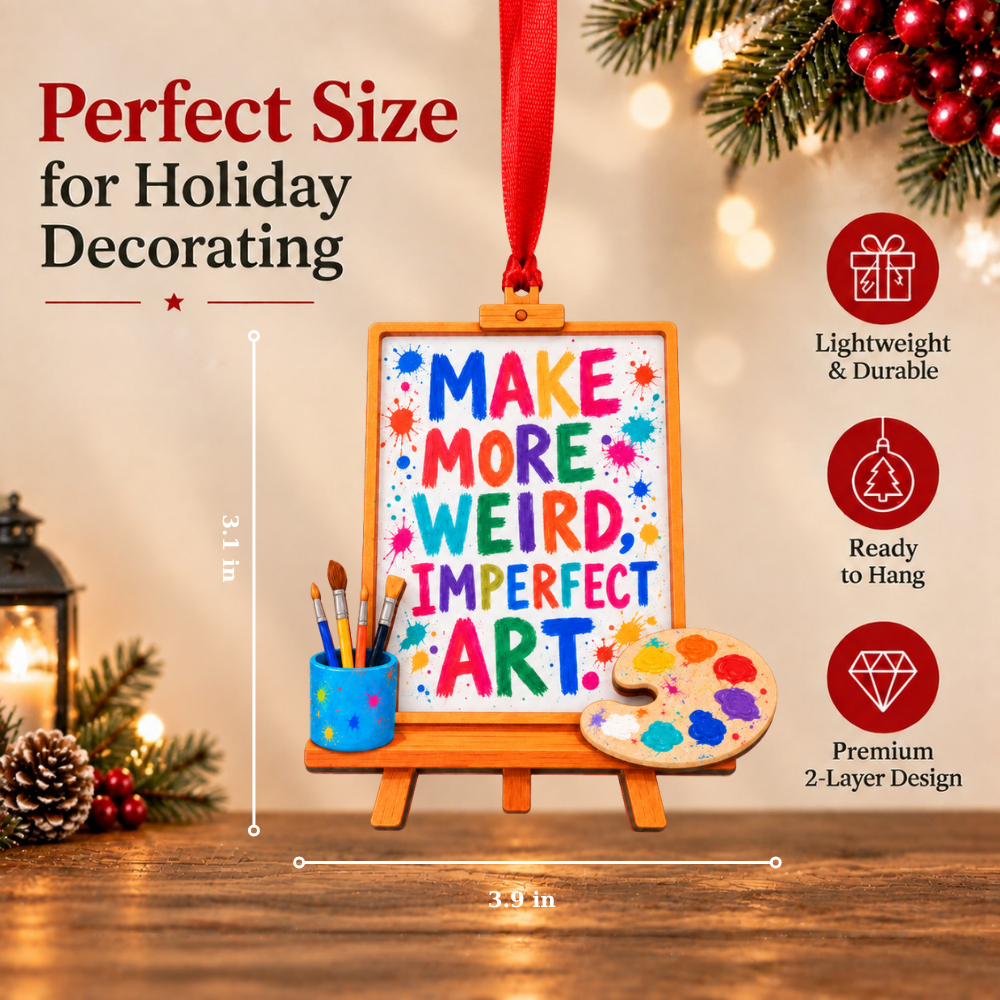 Artist Painting Christmas Ornament, Wood & Acrylic Christmas Tree Decoration, Holiday Gift for Artists