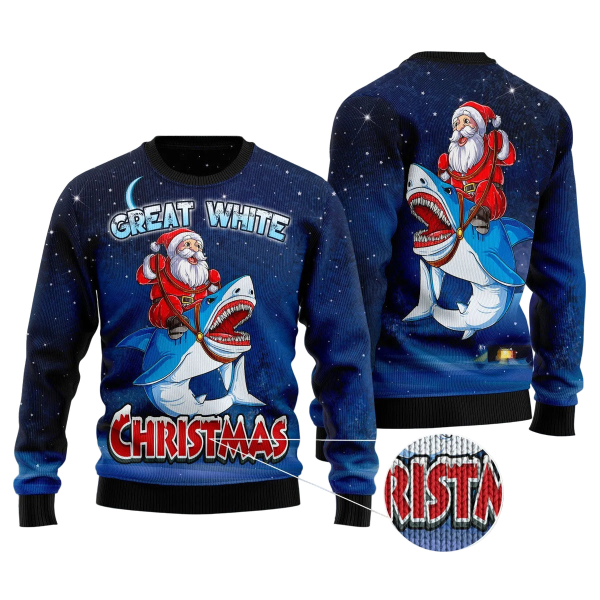 Great White Christmas Shark Ugly Christmas Sweater, Festive Xmas Party Sweater, Gift for Shark and Ocean Lovers