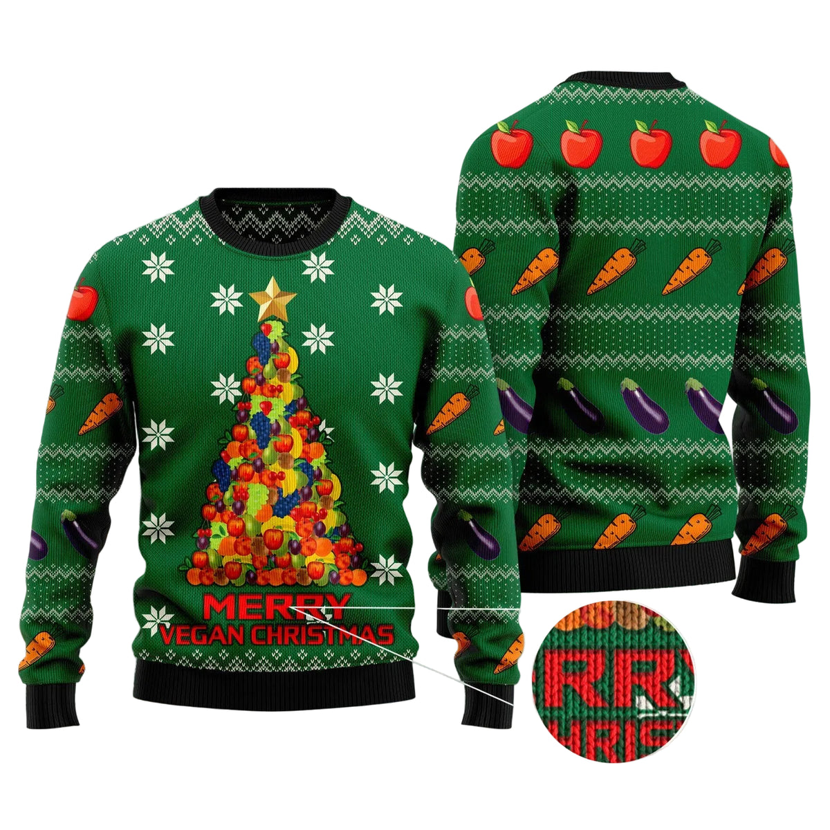 Merry Vegan Christmas Ugly Christmas Sweater, Vegan Themed Holiday Pullover for Plant Based Friends and Festive Dinners