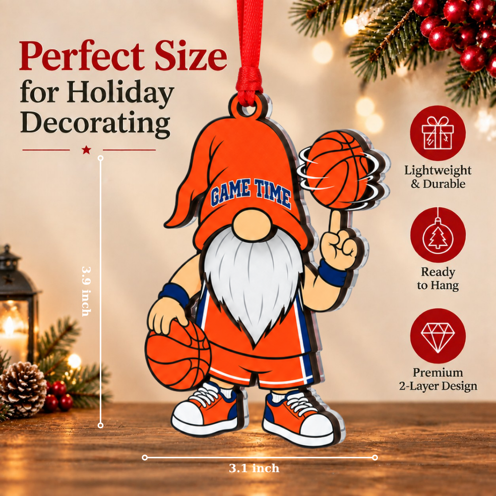 Basketball Christmas Ornament, Wood & Acrylic Christmas Tree Decoration, Holiday Gift for Basketball Lovers