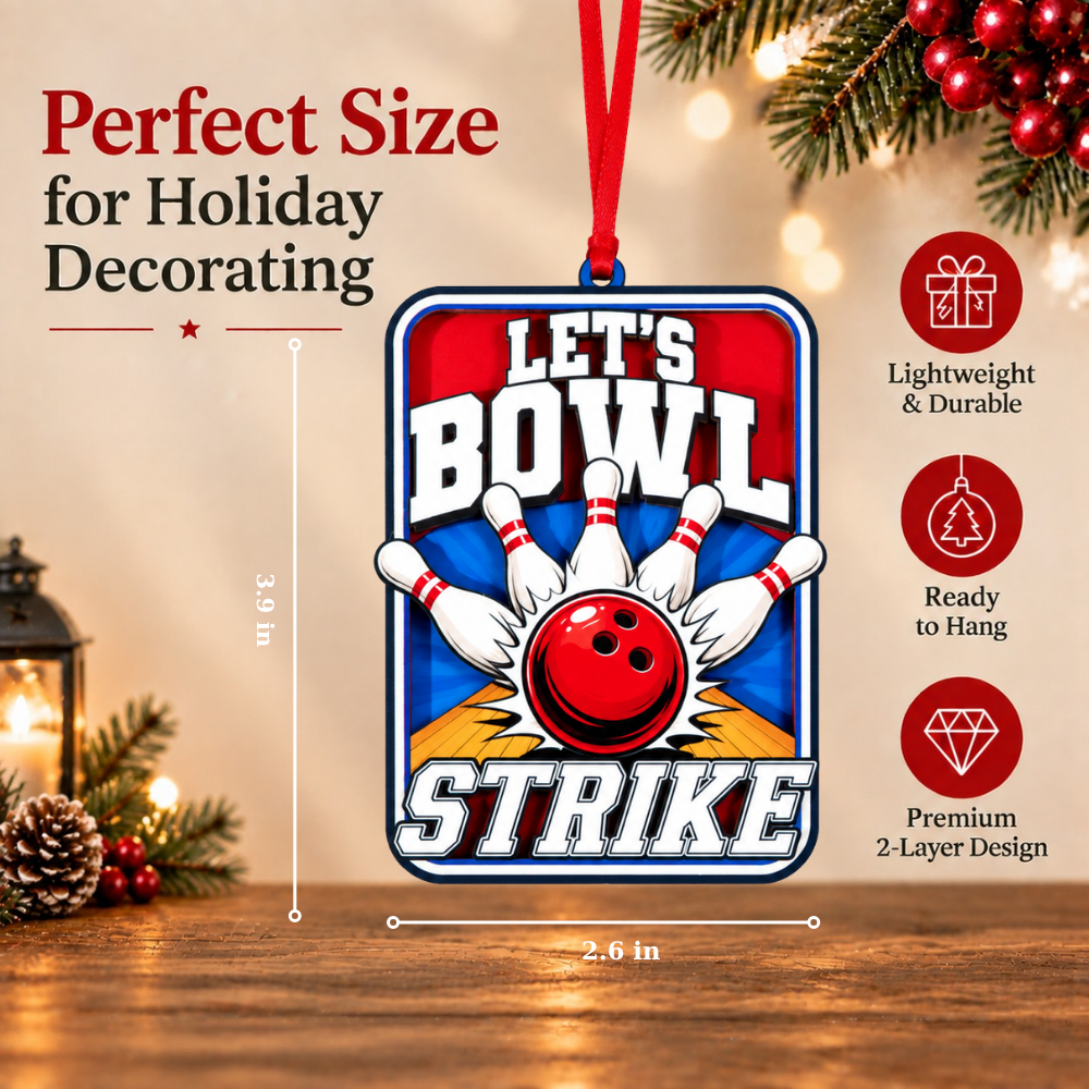 Bowling Christmas Ornament, Wood & Acrylic Christmas Tree Decoration, Holiday Gift for Collectors & Holiday Decor Lovers