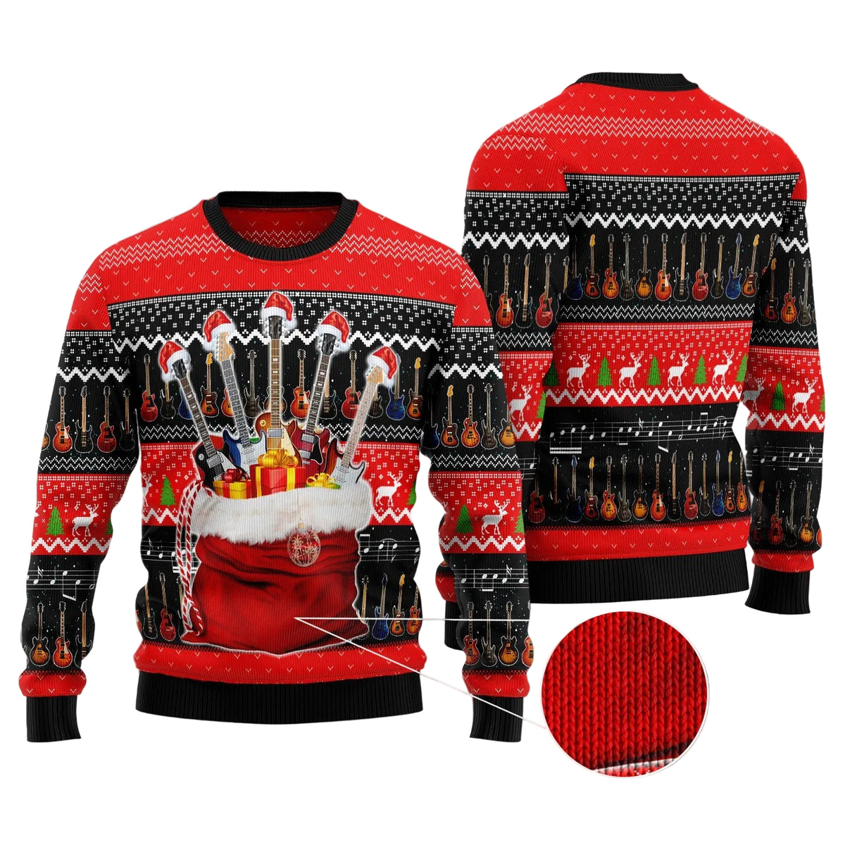 Guitar Christmas Ugly Christmas Sweater, Unisex Holiday Party Outfit, Xmas Gift for Guitarists and Music Lovers