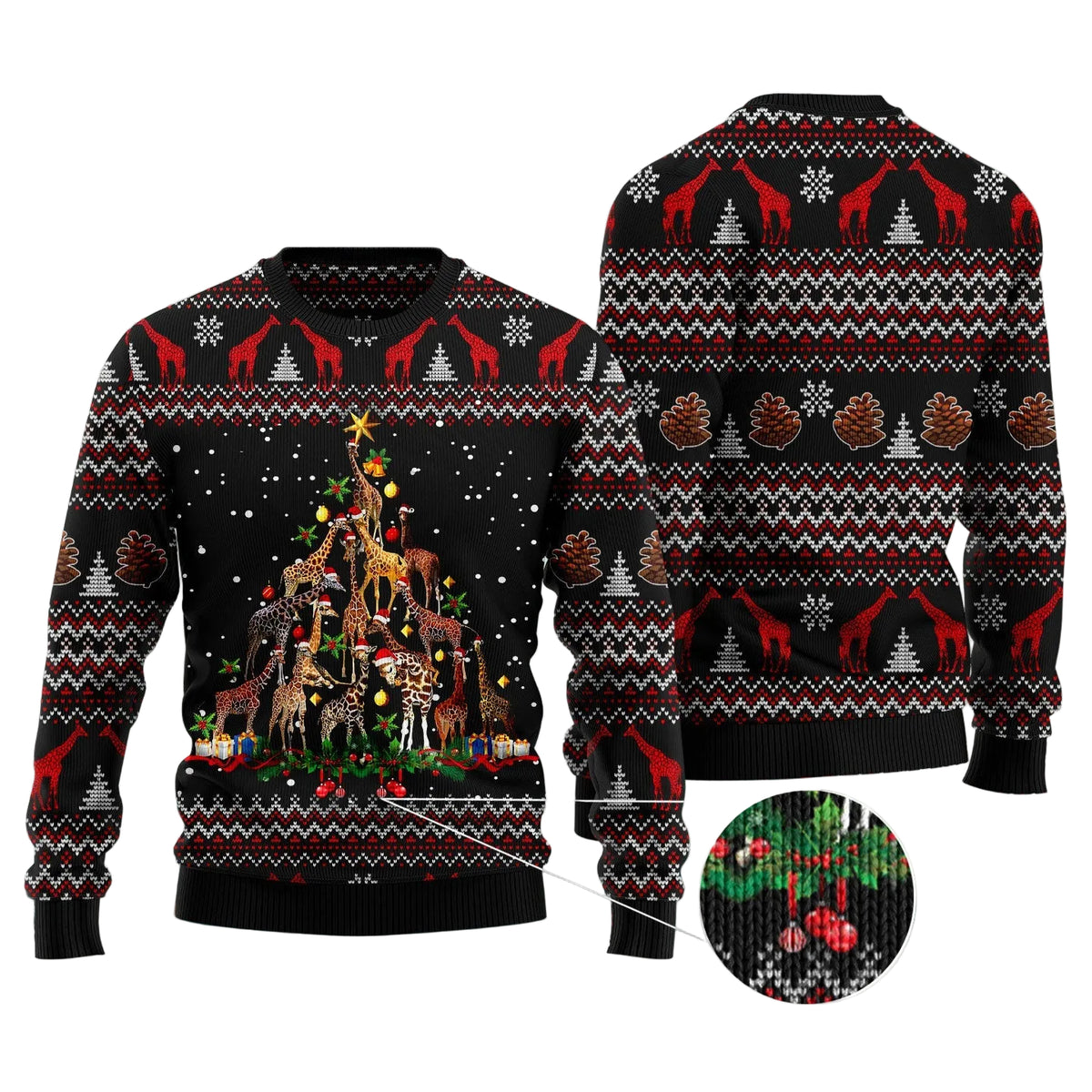 Giraffe Christmas Tree Ugly Christmas Sweater, Wildlife Lover Holiday Party Outfit and Gift for Giraffe Fans